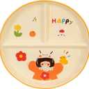 Divided Ceramic Plate, 3-Compartment Toddler Portion Control Tray, Family Series Healthy Sectioned Dinnerware for Kids, Microwave & Dishwasher Safe (Girl)