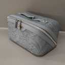 BOYATU Travel Makeup Bags Cosmetic Organizer Bag: 3 Pcs Set Large Capacity Floral Make up Bag with Compartments - Waterproof Leather Toiletry Bags with Handle for Women (01-Light Blue)