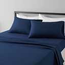Amazon Basics Lightweight Super Soft Breathable Brushed Microfiber 4 Piece Bed Sheet Set with 14-Inch Deep Pockets, Wrinkle Resistant, Queen, Navy Blue, Solid