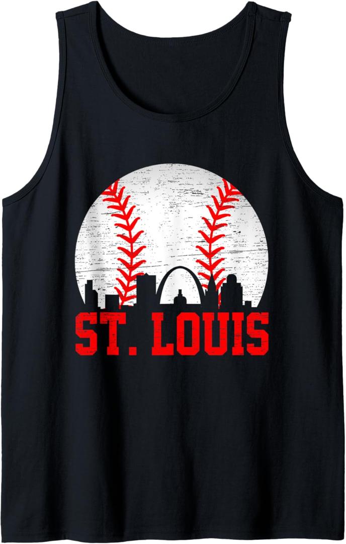 St. Louis Cityscape Vintage Baseball Men Women Boys Tank Top S