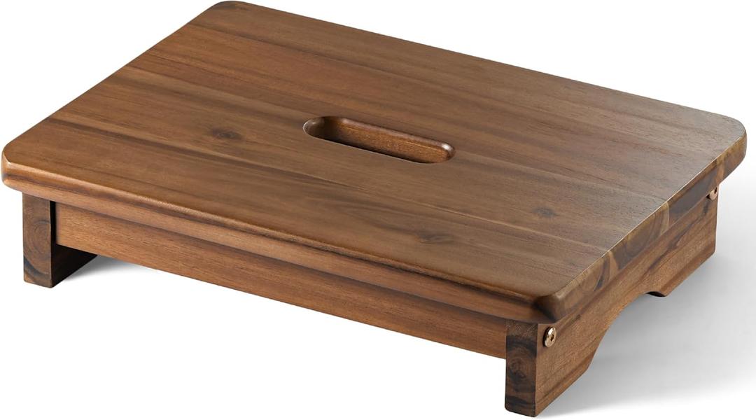 Wooden Step Stool, One Step Stool for Adults, Bedside Wooden Stool with 550lbs Capacity, Portable & Non-Slip Heavy Duty Design (Rich Walnut, 3.5in Height)