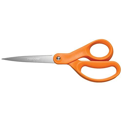 Fiskars 8-Inch Multi-Purpose Scissors – Orange Durable Stainless Steel Blades for Crafting, Office, and Home Use, Ergonomic Design