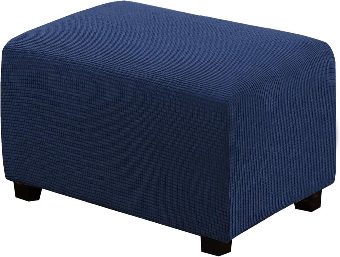 H.VERSAILTEX Ottoman Cover Slipcover Rectangle Fit Length 29"-34" Footrest Sofa Slipcovers Stool Cover Footstool Protector Covers Feature Stretch Thick Soft Jacquard Fabric Removable Washable - Navy