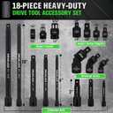 18-piece Impact Socket Extension Set Tools, Swivel Universal Joint, Deep 1/4", 3/8", 1/2" Drive Socket Adapter, Extension Bar, 3 Ratchet Coupler, CR-V Steel Alloy Corrosion-Resistant Mechanic Tools