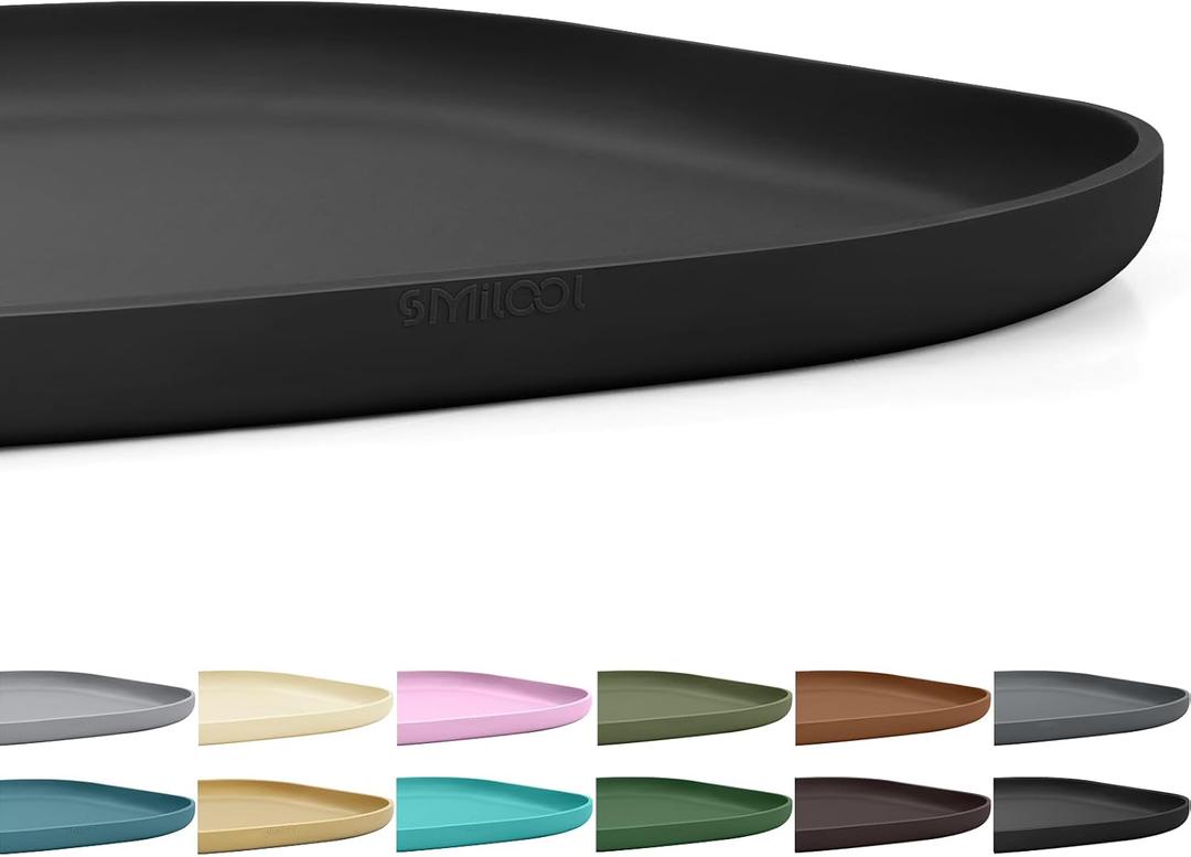 Small Silicone Pet Food Mat with Raised Edge for Food and Water Bowl, Square Dog Feeding Mats, Cat Food Trays for Floor Waterproof, Rubber Tray for Dogs and Cats, 12 x 12 x 0.7 Black