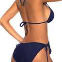 Tempt Me Women Triangle Bikini Sets Halter Two Piece Sexy Swimsuit String Tie Side Bathing Suit (Blue, X)