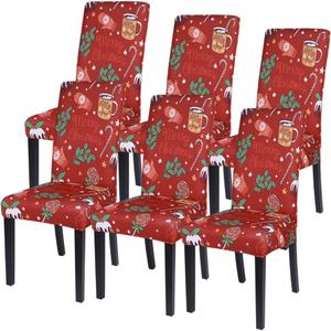 SearchI Christmas Dining Chair Covers Set of 6,Stretch Printed Kitchen Chair Cover Washable Spandex Xmas Parsons Chair Protector Slipcovers for Christmas Decoration,Holiday Party(Xmas Red)