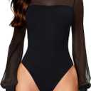 Avidlove Long Sleeve Body Suits Women's Mesh Turtleneck Bodysuit Thong Dressy Going Out Bodysuits Top Fall Outfits (Medium, Black)