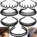 8 PCS Fashion No Slip Effortless Plastic Headbands with Teeth Comb Black Skinny Headbands Hair Accessories Bands for Women Men Teen Girls, Classic Black Bright