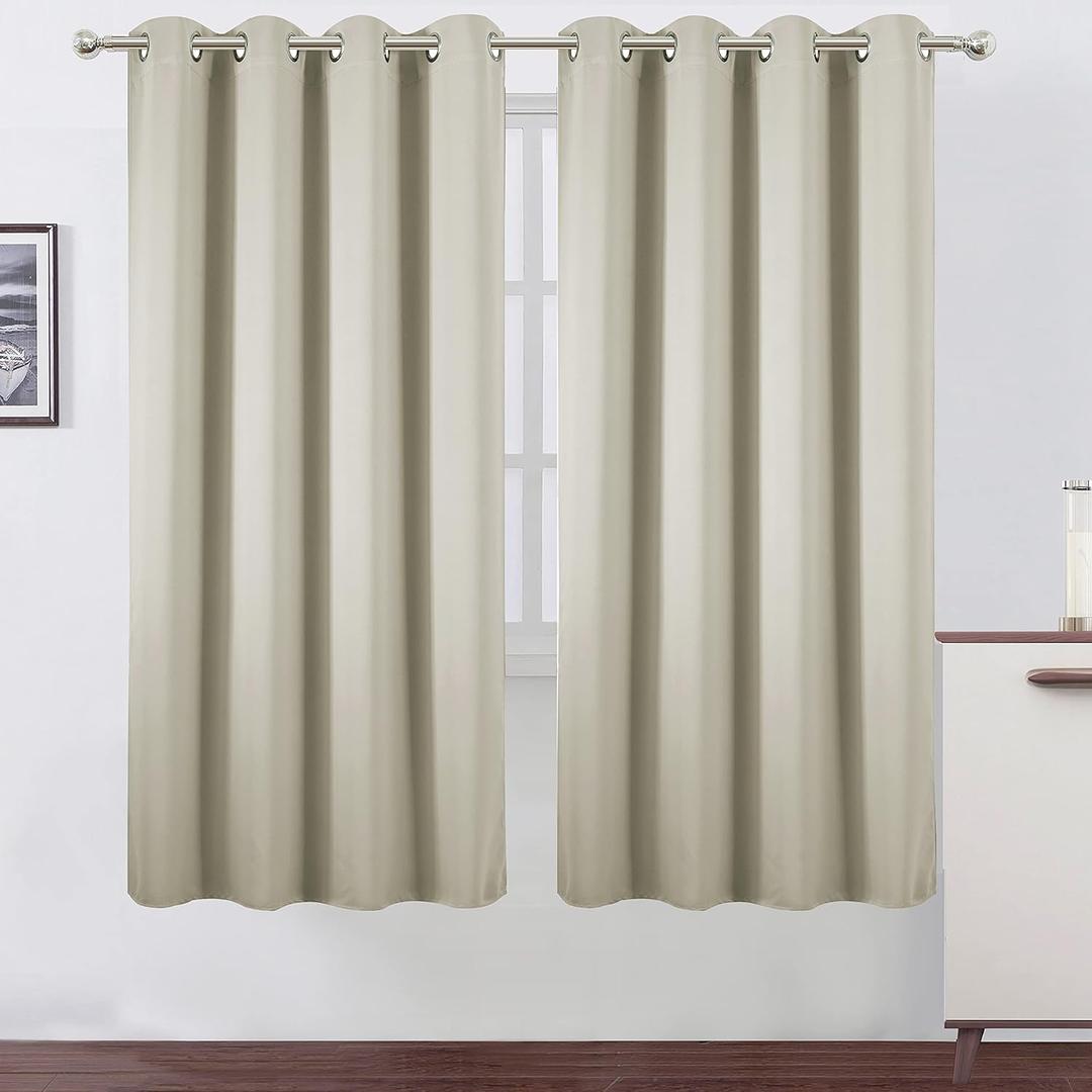 LEMOMO Light Beige Thermal Blackout Curtains/52 x 72 Inch/Set of 2 Panels Room Darkening Curtains