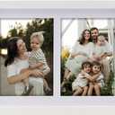 Collage Picture Frame, Double 4x6 Picture Frame with Mat, Fits 8x10 or Two 4x6 Photos, Tempered Glass, for Tabletop or Wall Mount-Bright White
