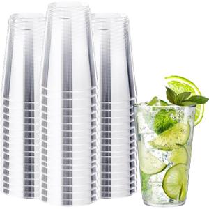 100 Count 12 Oz Clear Plastic Cups, Plastic Drinking Cup for Party, Heavy-Duty Party Glasses, Disposable Clear Cups for Water, Juice, Soda, Ice Coffee
