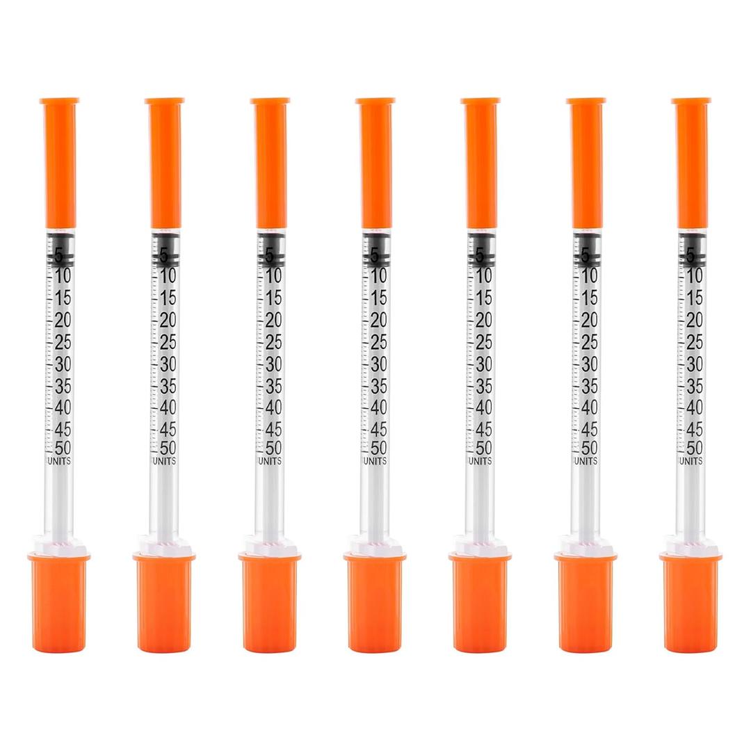 U-100 1/2ml Syringe with Needle, 31G 5/16" 8mm 1/2cc Syringes, Disposable Individual Package, Pack of 20