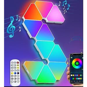 Triangle Light Panels, RGB Gaming Lights for Gaming Setup, DIY Triangle LED Wall Lights, APP and Remote Controlled, Music Sync for Gaming Room Bedroom Streaming, 12 Pack