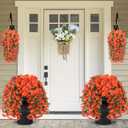 Sggvecsy Artificial Fake Hanging Flowers Plants for Outdoor Outside Spring Summer Decoration 4PCS Faux Silk UV Resistant Realistic Morning Glory Trailing Vines for Home Porch Patio Balcony(Orange)