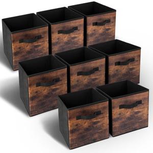 EWES 13 Inch Fabric Storage Cubes, 8 Pack Foldable Storage Bins with Handle, Storage Baskets Box for Shelves, Closet, Organizer, Rustic Brown and Black
