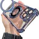 Piegricdiat Magnetic case for iPhone 12 Pro with Full Camera Lens Protection(Compatible with MagSafe),Military Shockproof Slim Electroplate Bumper Clear Cover Built-in Invisible Ring Stand, Blue
