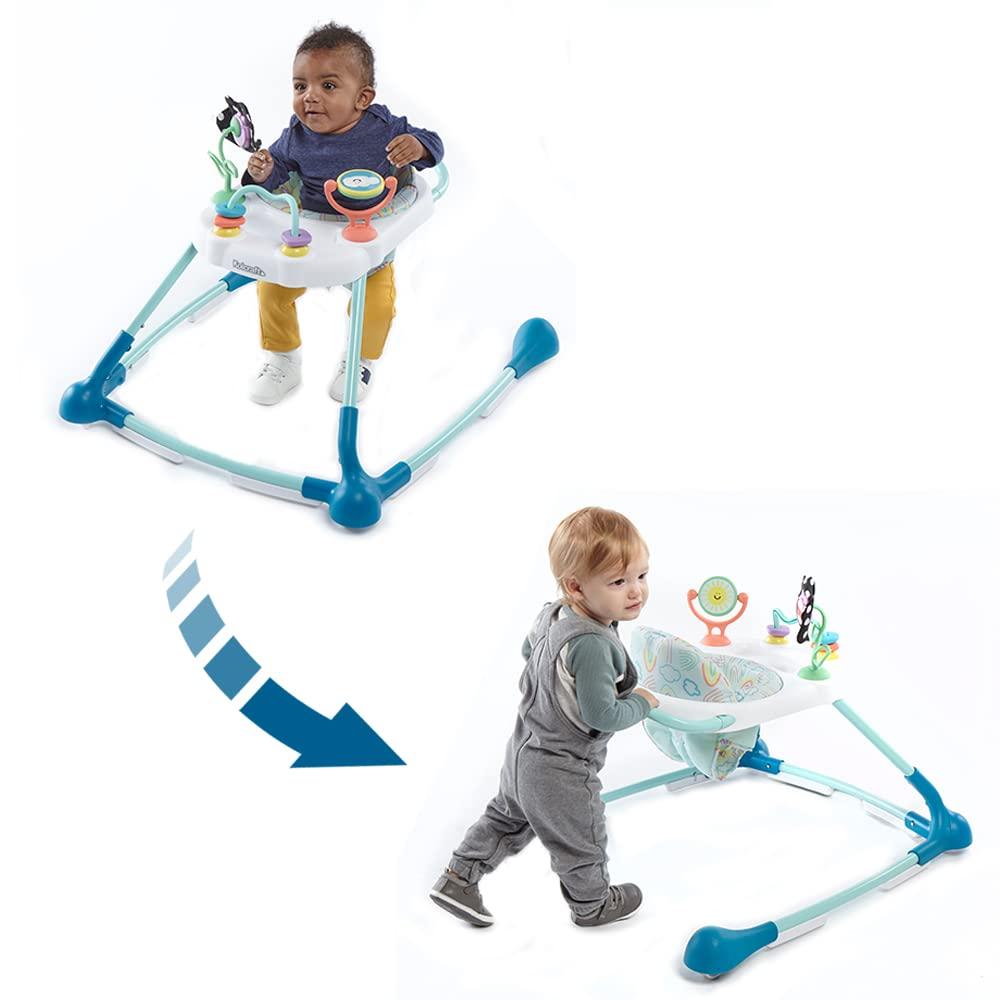 Kolcraft Tiny Steps Too 2-Stage Infant Baby Push Walker with Wheels, Seated or Walk Behind, Entertaining Developmental Learning Activities for Toddlers Boys & Girls Sturdy Frame - Clouds Rainbows