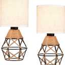 Hamilyeah Woven Table Lamps Set of 2, Farmhouse Lamps for Nightstand with On/Off Switch, Bedside Lamps with Fabric Shade, Modern Simple Lamps for Bedroom, Living Room,Home Office (2PACK Linen Shade&Black Cage Base)