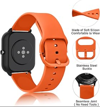 AK Band for Amazfit GTS 4 / GTS 4 Mini / GTS 3 / GTS 2 / GTS 2e / GTS 2 mini / GTS / GTR mini Bands, 20mm Soft Replacement Sport Strap for Amazfit Bip 3 / Bip 3 Pro / Bip U Pro / Bip / Bip Lite / Bip S / Bip S lite / Bip U Smart Watch Women Men, Orange
