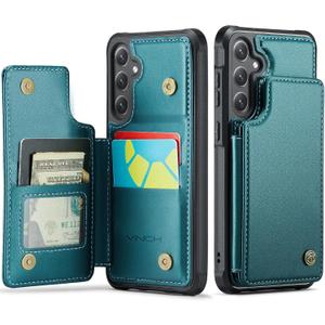 Vinich for Samsung Galaxy S24 Wallet Case with Card Holder, RFID Blocking Credit Slots Kickstand Shockproof Phone Cover Fit for Galaxy S24 6.2" Bluish Green