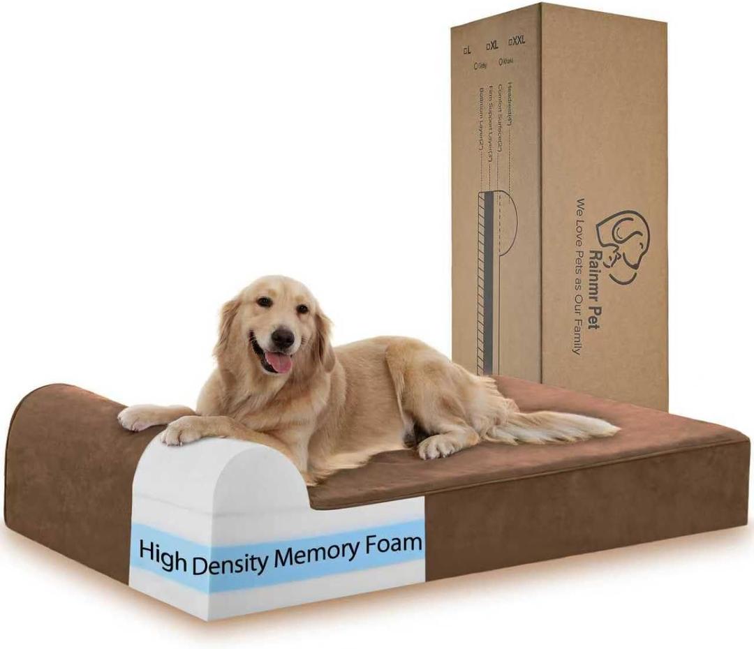 Rainmr Orthopedic Dog Beds for Large Dogs, 7" Memory Foam Dog Beds with Waterproof Liner, Durable Microsuede Cover, Removable and Washable, Nonskid Bottom, 52"x36"x7" XL Chocolate (Premium Version-Chocolate)