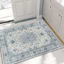 Area Rugs 2'x3' Washable Non-Slip, Floral Vintage Distress Print Pattern Medallion Carpet for Living Room Bedroom Dining Room, Light Blue Navy Beige Gray White