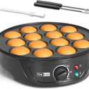 FineMade Non Stick Mini Pancakes Maker Machine, Electric Poffertjes Pan with Browning Control, Small Ebelskiver Aebleskiver Pan, Dutch Mini Pancake Maker, with Brush & Forks, 14 Slots, Black