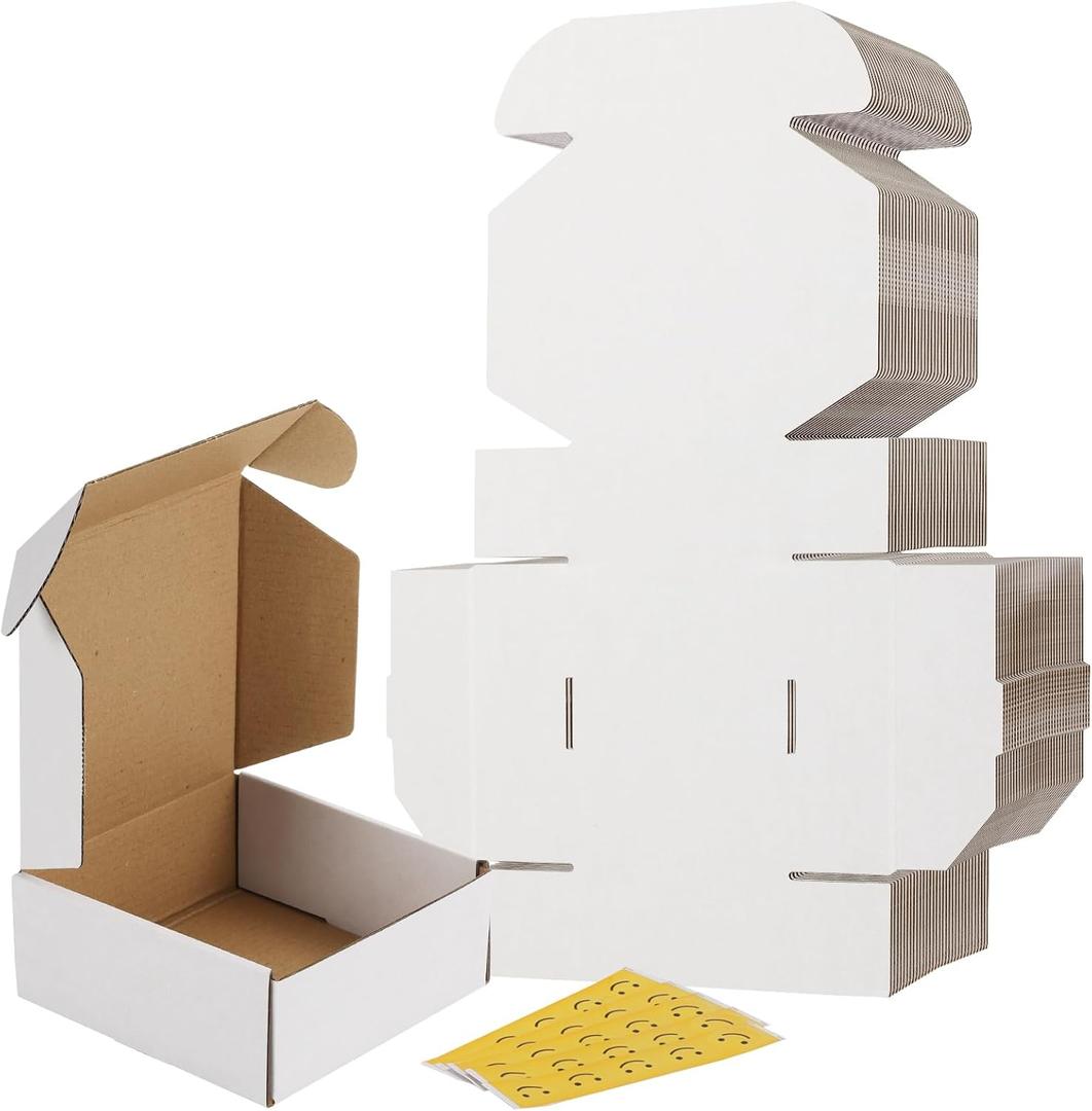 RLAVBL 5x5x2 Shipping Boxes Set of 30, White Corrugated Cardboard Mailer Box for Packing Mailing Small Business