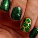 St. Patrick's Day Press on Nails Short Square Fake Nails Gold Green Glitter Clover False Nails Lucky Shamrock Acrylic Nails Irish Clover Stick on Nails Reusable Saint Patrick's Day Nails for Women