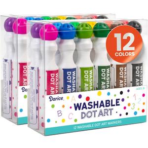 Washable Dot Markers for Toddlers, 24 Count (2-Pack of 12 Colors), 40ml (1.35oz) Paint Marker Art Set, Non-Toxic Water Based Bingo Daubers for Kids Crafts and Learning