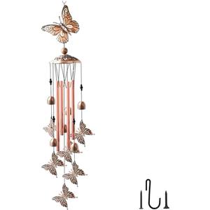 Retro Wind Chimes Metal Pipe Musical Wind Chimes for Outside Suitable Garden Decor、Home Decor Patio Decoration，Wind Catcher Friends Gift Condolence Gifts with Soothing Sound (Bronze-Butterfly)