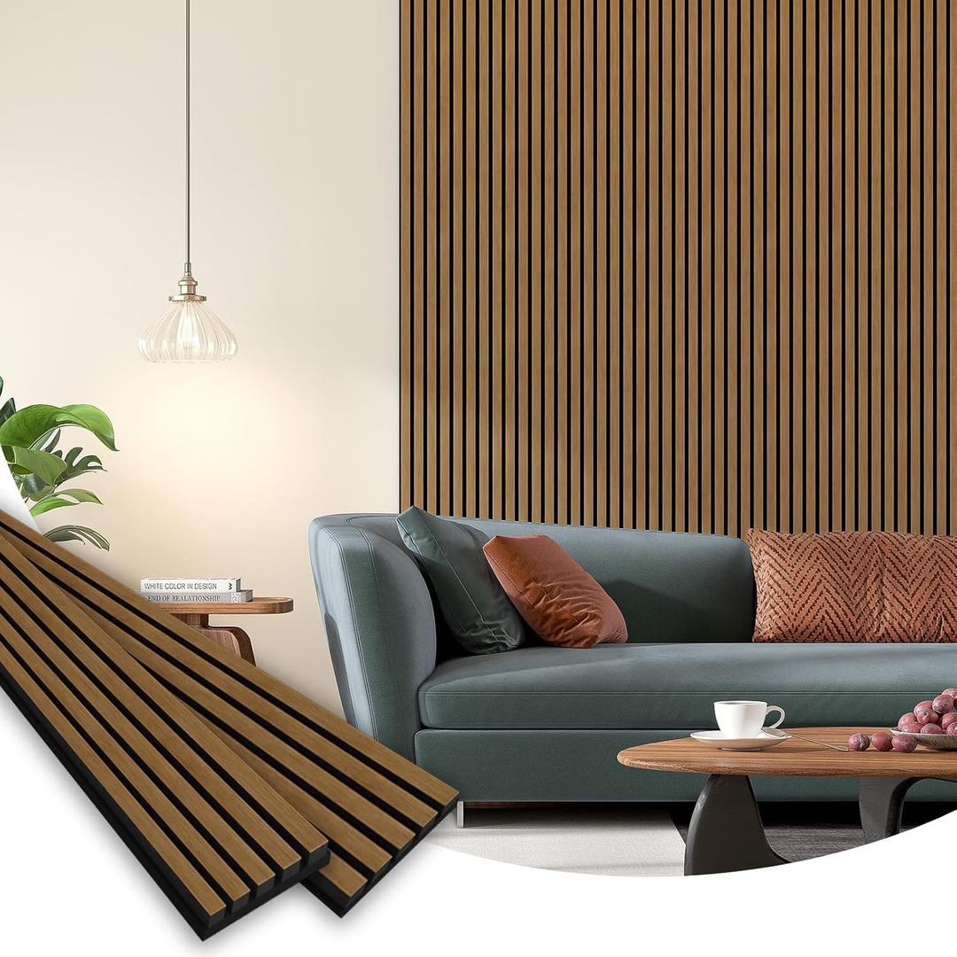 Wood Slat Acoustic Panels, 94" x 23.6" Each Soundpoof Wooden Slat Wall Panel, Classic Oak, 2 Pack