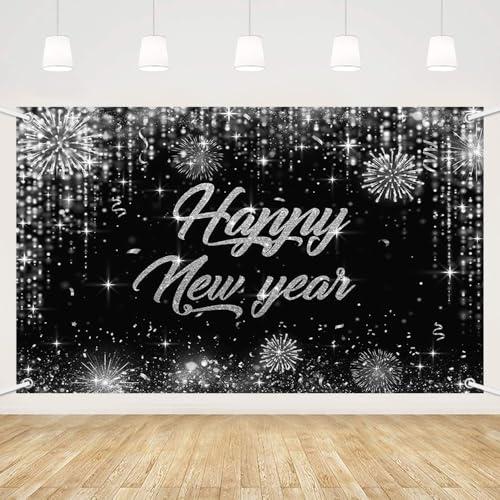 MEHOFOND 7x5ft Happy New Year Backdrop 2026 New Year's Eve Kiss Me at Midnight Photography Background Silver Gliter Fireworks Winter Holiday Festival Party Banner Decor Supplies Prop