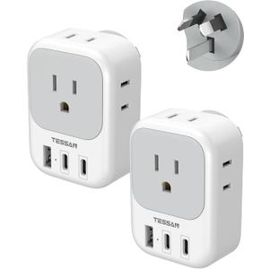 Australia Plug Adapter 2 Pack, TESSAN New Zealand Power Adapter with 4 Outlets 3 USB (2 USB-C), Type I Travel Adaptor for US to Australian Argentina China Fiji Samoa Tonga Kiribati