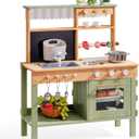 ROBOTIME Mud Kitchen for Kids, Outdoor Wooden Playset with Mud Kitchen, Sink, BBQ Grill, Coffee Maker, Planting Area & Oven, Pretend Play Kitchen for Outdoor Fun Ages 3+, Large