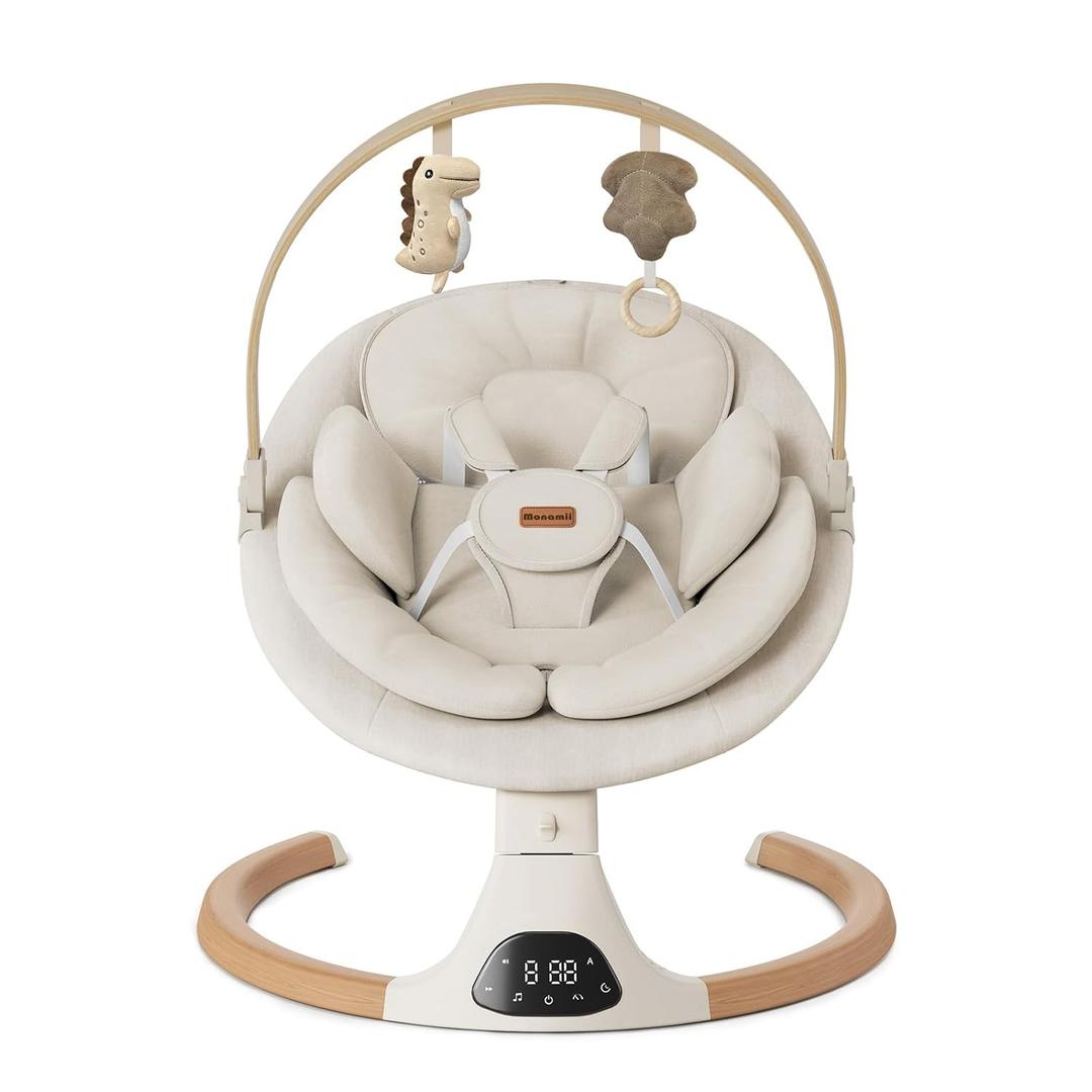 Baby Swings for Infants, Monamii Baby Swing, Infant Swing with 5 Speeds, 10 Lullabies, Electric Swing for Baby, Indoor & Outdoor Use (Beige)