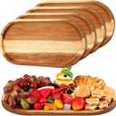 Yaomiao 4 Pcs Acacia Wooden Serving Tray Oval Shaped Rustic Wood Plates Large Decorative Natural Tray Serving Platter for Food Charcuterie Cheese Dish Bread Fruit Kitchen (14 x 7 Inch)
