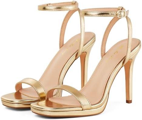 Elisabet Tang Women’s Stilettos Heeled Sandals Open Square Toe Heels,4.3 Inch Open Toe Strappy Sexy High Heels Ankle Strap Buckle Heels for Party Wedding Dress Daily Wear Shoes EUR39