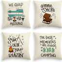 AVOIN colorlife Camper Trailer Campfire Throw Pillow Covers, 18 x 18 Inch Gimme S'More Tree Pillows Cushion Case for Sofa Couch Set of 4