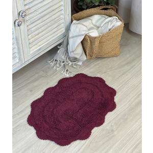 Chardin home Burgundy Crochet Bathrug, 100% Cotton Oval bathmat with artisanally Handcrafted Crochet Border, 17x24 Inch Oval tubmat, Small Rug, Perfect for Half Baths, Powder Rooms, bathrooms