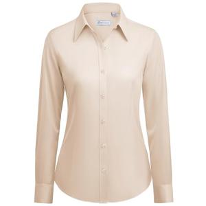 siliteelon Button Down Shirts for Women: Wrinkle Free Long Sleeve Classic Fit Collared Dress Shirt Solid Formal Office Beige 2XL