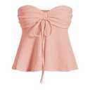 Milumia Women Tie Front Ruched Tube Top Y2k Summer Strapless Peplum Tops Babydoll Flowy Tops Pink Small