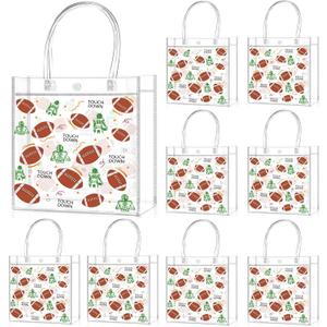 Zenoble 24 PCS Football Goodie Bags Double-Sided PVC Clear Bag Snack Candy Treat Gift Bags with Handle for Super Bowl Party Supplies Football Party Favors Birthday Holiday Decorations (Style7)