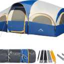 8 Person Tent for Camping, Waterproof Windproof Family Tent with Rainfly, Divided Curtain Design for Privacy Space, Portable with Carry Bag (Blue)