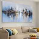 Tarfupth Large Abstract Cityscape Wall Art for Living Room Modern Blue Picture Grey Artwork for Bedroom Office Home Office Canvas Prints 24"x48"