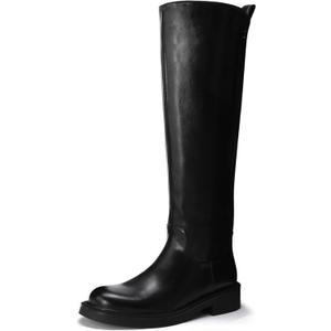 Womens Knee High Boots Chunky Sole Platform Boots Side Zipper Long Riding Boots Daily Dress Comfortable Chelsea Black Knee High Boots for Women (Black)