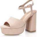 rsxses Women's Chunky Open Toe Ankle Strap Heels, Suede Size 9 Nude Wedding Party Evening Prom Dress Pump Sandals