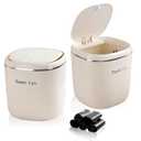 2 Pcs Mini Desktop Trash Can with Press Type Lid, Tiny Waste Can with 5 Rolls of Trash Bags, Countertop Garbage Bin for Kitchen Bedroom Bathroom Desk Office Home Vanity Tabletop(White)