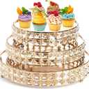 Goaste 3 Pack Crystal Cake Display Stand with Mirror, 14" 12" 10" Metal Pedestal Gold Round Cake Plate Stand, Dessert Cookies Fruit Serving Tray with Shining Crystal Beads for Wedding, Birthday Party